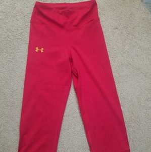 Under Armour heat gear leggings.  Pink w/ gold